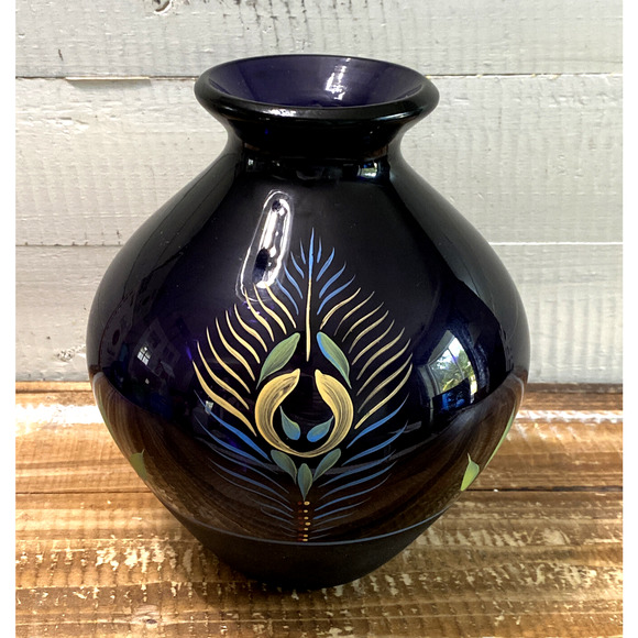 Vintage Fenton Glass Purple Vase Painted Peacock Feather K. Brightbill 7.75" - Picture 12 of 12